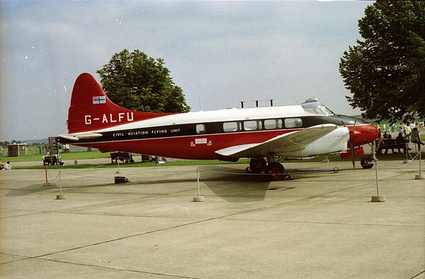 Preserved de Havilland Dove aircraft G-ALFU of CAA at Duxford Airfield, EGSU