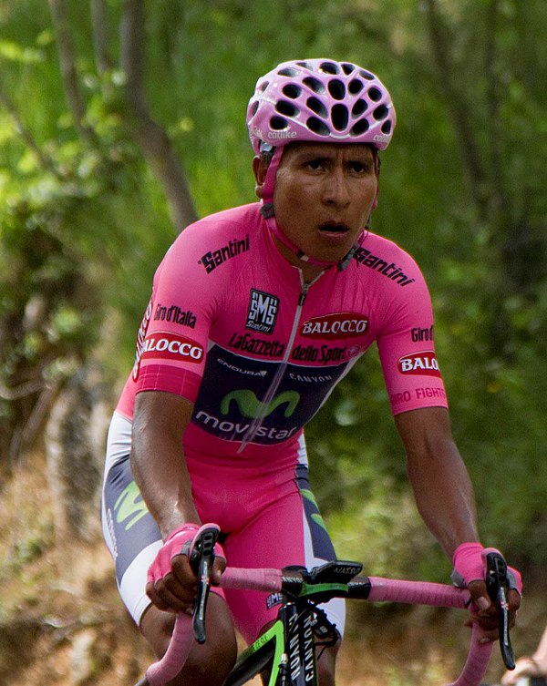 Quintana in the pink jersey at the 2014 Giro d'Italia