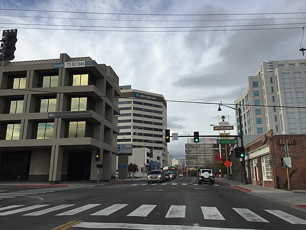 View north along Virginia Street in downtown Reno