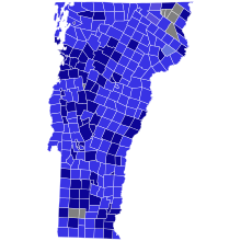 2016 United States House of Representatives election in Vermont results map by municipality.svg