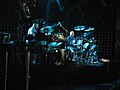 Genesis concert at the Mellon Arena, Pittsburgh, Pennsylvania, USA. Performing a drum duet between Chester Thompson and Phil Collins.