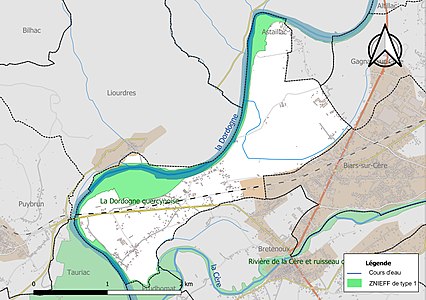 Carte des ZNIEFF de type 1 sur la commune.