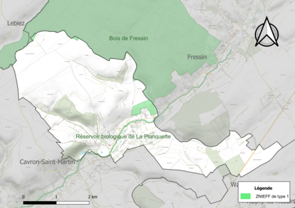 Carte des ZNIEFF de type 1 sur la commune.