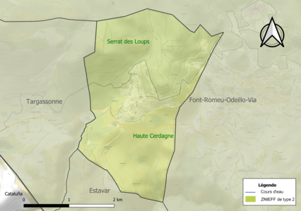 Carte des ZNIEFF de type 2 sur la commune.