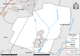 Kleurenkaart met het hydrografische netwerk van de gemeente