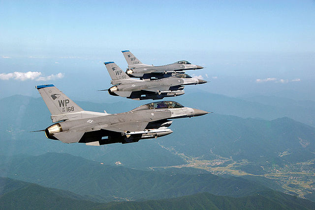 35th Fighter Squadron F-16DJ Block 40F 89-2168 and CJs 89-2150 and 88-0504 in formation
