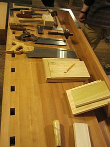 A workbench at The Woodwright's School, 2010 A woodworking bench at Roy Underhill's school -a.jpg