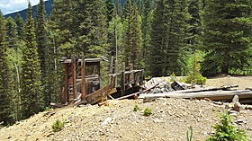 Remains of an abandoned mine near Silverton, Colorado, in July 2020 Abandoned mine in the San Juan Mountains, just above Silverton, Colorado.jpg