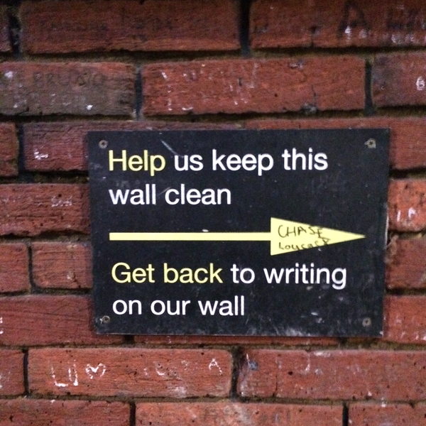 File:Abbey Road sign - "Help us keep this wall clean. Get back to writing on our wall.".png