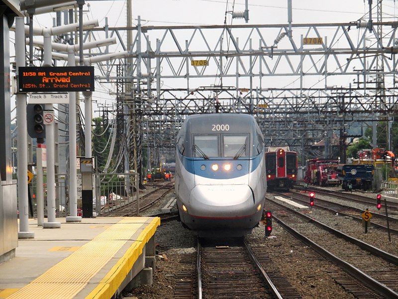 File:Acela Express approaching Stamford station, July 2019.JPG