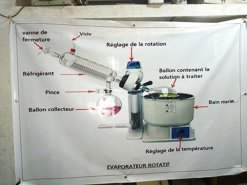 File:Affiche indiquant l’utilisation d'un évaporateur rotatif au mur d'un laboratoire de l'Universitaire au-Bénin.jpg