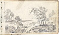 p083 - Pieter Fernant - Drawing - Mountain landscape with waterfall