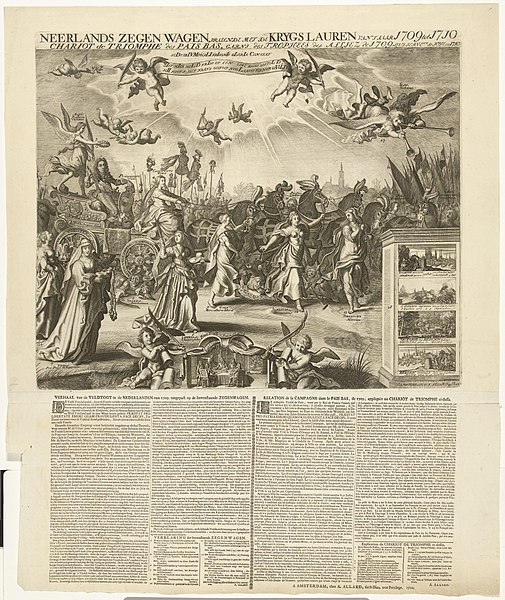 File:Allegorie op de overwinningen van de Republiek in het jaar 1709 Neerlands Zegen Wagen, pralende met de Krygslauren van 't jaar 1709 tot 1710 Chariot de Triomphe des Pais Bas (..) (titel op object), RP-P-OB-67.571.jpg