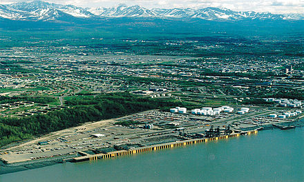 Aerial view of the Port of Anchorage on Cook Inlet in 1999