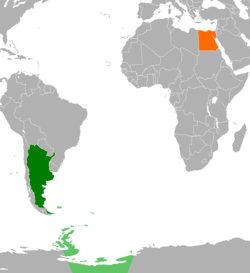 Mapa označující umístění Argentiny a Egypta