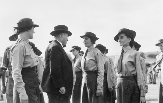 Northam, Western Australia, 1943. Minister for the Army Frank Forde and Lieutenant Ivy Levitzke inspecting Australian Women's Army Service personnel a