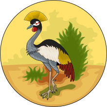 The national bird of Uganda, the Grey crowned crane, appeared on many of the country's revenue stamps. Badge of the Uganda Protectorate.svg