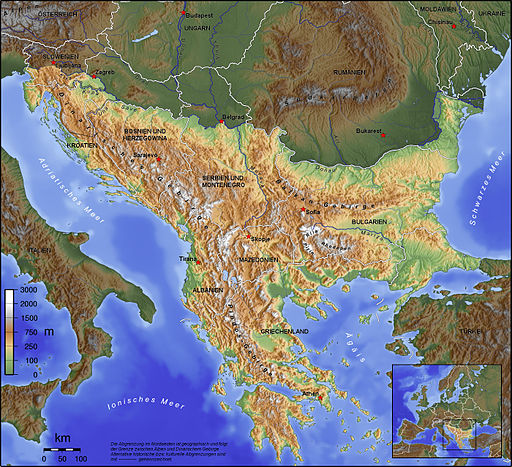 Karte Balkanhalbinsel und Balkangebirge