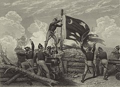 The Moultrie Flag being raised by Sergeant William Jasper