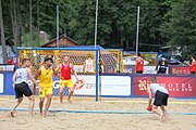 Deutsch: Beachhandball Europameisterschaften 2019 (Beach handball Euro); Tag 2: 3. Juli 2019 – Männer, Vorrunde Gruppe A, Deutschland-Norwegen 2:0 (20:18, 28:12) English: Beach handball Euro; Day 2: 3 July 2019 – Women Preliminary Round Group A – Men Preliminary Round Group A – Germany-Norway 2:0 (20:18, 28:12)