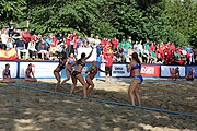 Deutsch: Beachhandball Europameisterschaften 2019 (Beach handball Euro); Tag 4: 5. Juli 2019 – Frauen, Viertelfinale, Spanien-Ungarn 1:2 (14:16, 26:16, 2:5) English: Beach handball Euro; Day 4: 5 July 2019 – Quarter Final Women – Spain-Hungary 1:2 (14:16, 26:16, 2:5)