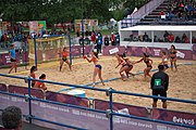 Deutsch: Beachhandball bei den Olympischen Jugendspielen 2018; Tag 5, 10. November 2018; Mädchen, Hauptrunde - Chinese Taipei (Taiwan)-Niederlande 1:2 English: Beach handball at the 2018 Summer Youth Olympics at 11 October 2018 – Girls Main Round – Chinese Taipei (Taiwan)-Netherlands 1:2