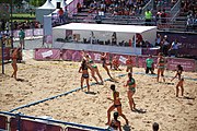 Deutsch: Beachhandball bei den Olympischen Jugendspielen 2018; Tag 4, 10. Oktober 2018; Mädchen, Vorrunde, Gruppe A - Ungarn-Chinese Taipei (Taiwan) 2:0 English: Beach handball at the 2018 Summer Youth Olympics at 10 October 2018 – Girls Preliminary Round Group A‎ – Hungary-Chinese Taipei 2:0