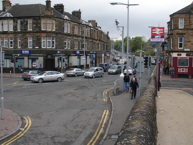 View of Bishopbriggs Cross looking north along Kirkintilloch Road from the junction with Crowhill Road.