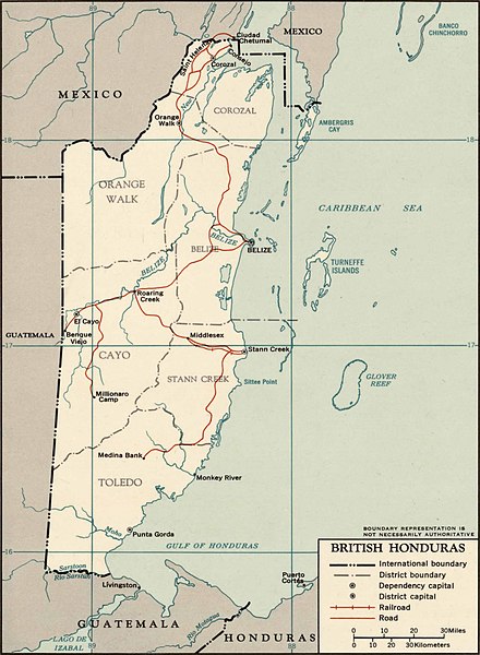 1965 map of British Honduras