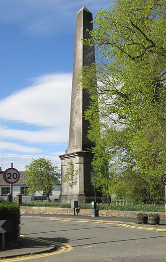 The 31-metre-high (101 ft 8 in) Buchanan Monument in Killearn commemorates his nearby birthplace. Buchanan Obelisk, Killearn.jpg