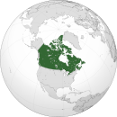 Unjuran benua Amerika Utara dengan negara Kanada ditandakan dengan warna hijau
