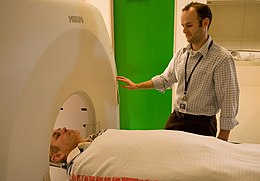 Positron emission tomography, for example, using PiB is helpful in the diagnosis of DLB. CSIRO ScienceImage 9370 Amyloid beta plaque in the brain follows specific patterns as detected by CSIROs analysis technique from PiB PET scans here an AIBL volunteer is receiving a PiB PET scan.jpg