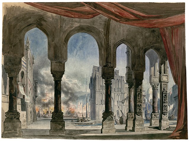 Set design for Act V, Scene 2 of La reine de Chypre (1841)