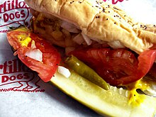 A Chicago-style hot dog at Portillos Chicago-style hot dog.jpg