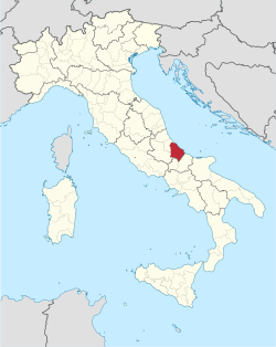 Map highlighting the location of the province of Chieti in Italy