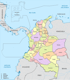 Colombia, administrative divisions - es - colored.svg