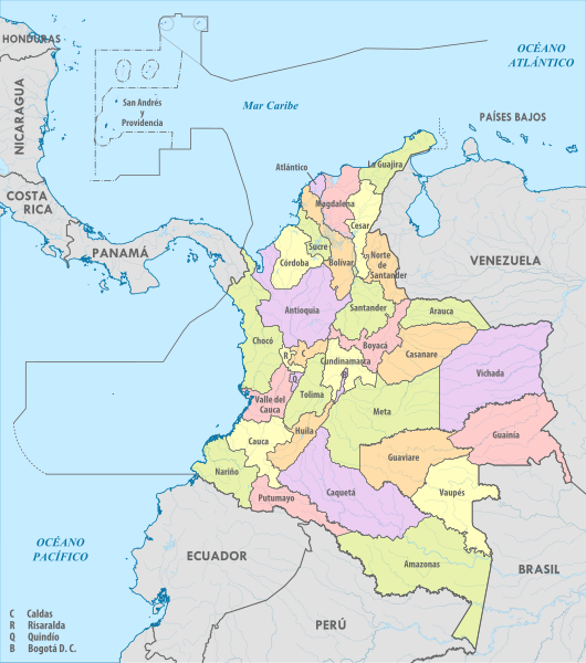 Ficheiro:Colombia, administrative divisions - es - colored.svg