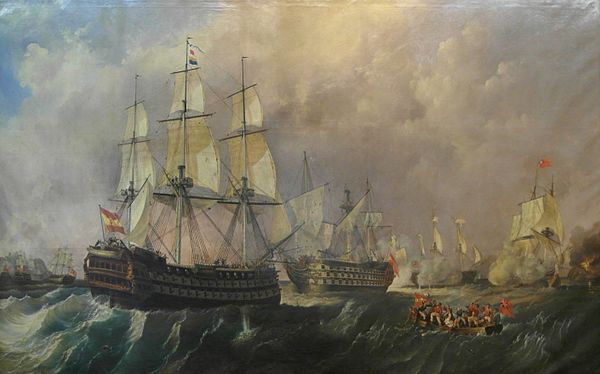 Infante don Pelayo going to rescue Santisima Trinidad at Battle of Cape St Vincent on 14 February 1797