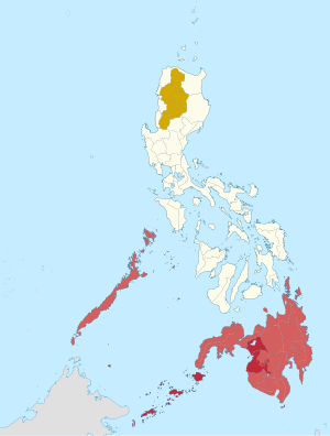 The 1987 Constitution of the Philippines allows for two autonomous regions: one in the Cordilleras and one in Muslim Mindanao. Historically there has been a campaign for greater autonomy in the Cordilleras and for greater autonomy and secession in Mindanao.
.mw-parser-output .legend{page-break-inside:avoid;break-inside:avoid-column}.mw-parser-output .legend-color{display:inline-block;min-width:1.25em;height:1.25em;line-height:1.25;margin:1px 0;text-align:center;border:1px solid black;background-color:transparent;color:black}.mw-parser-output .legend-text{}
Cordillera: (currently part of Cordillera Administrative Region)
Muslim Mindanao: Bangsamoro autonomous region
Broader traditional Bangsamoro homeland (Mindanao, Sulu, Palawan) Cordillera and Bangsamoro.svg