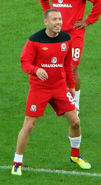 Bellamy playing for Wales in 2011