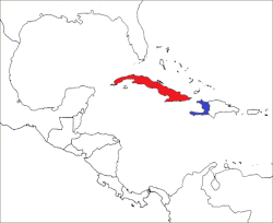 Map indicating locations of Cuba and Haiti