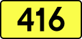 English: Sign of DW 416 with oficial font Drogowskaz and adequate dimensions.