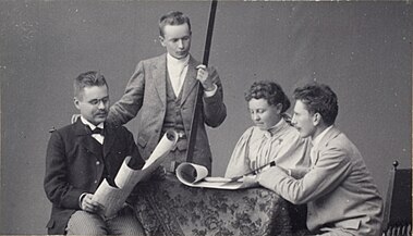 Armas Lindgren, Eliel Saarinen and Herman Gesellius in the late 1890s (with Albertina Östman)