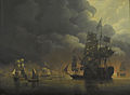 La flotte anglo-néerlandaise commandée par Lord Exmouth et le vice-amiral Jonkheer Theodorus Frederik van Capellen abat les fortifications algériennes, 27 août 1816, 1818, Amsterdam, Rijksmuseum.