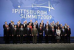 Leaders of the G20 countries present at the Pittsburgh Summit. Dmitry Medvedev at G20 Pittsburgh summit-1.jpg