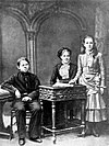 Anna Dostoyevskaya (wife of Fyodor Dostoyevsky) with their daughter Lyubov and son Fyodor Dostchildren.jpg