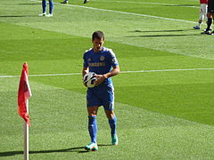 Hazard preparing to take a corner kick in September 2012 Eden Hazard 2012.jpg
