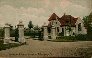 Wildwood Cemetery, c. 1909 Entrance to Wildwood Cemetery, Williamsport, Pa.jpg