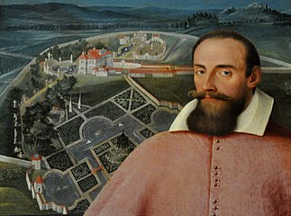 Markus Sittikus avec une représentation du château de Hellbrunn en arrière-plan