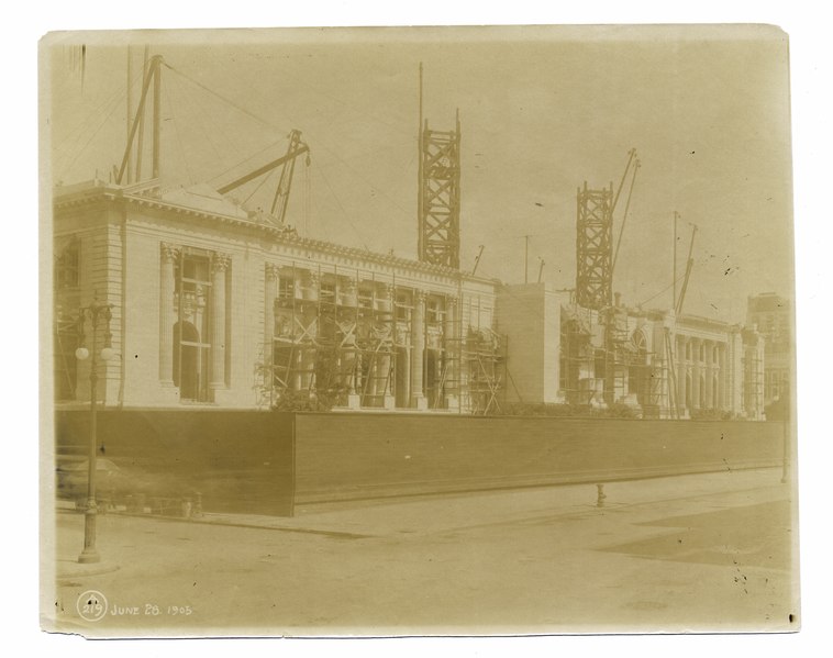 File:Exterior marble work - construction of the Fifth Avenue facade seen from the southeast corner of Fifth Avenue and Fortieth Street (NYPL b11524053-489498).tiff